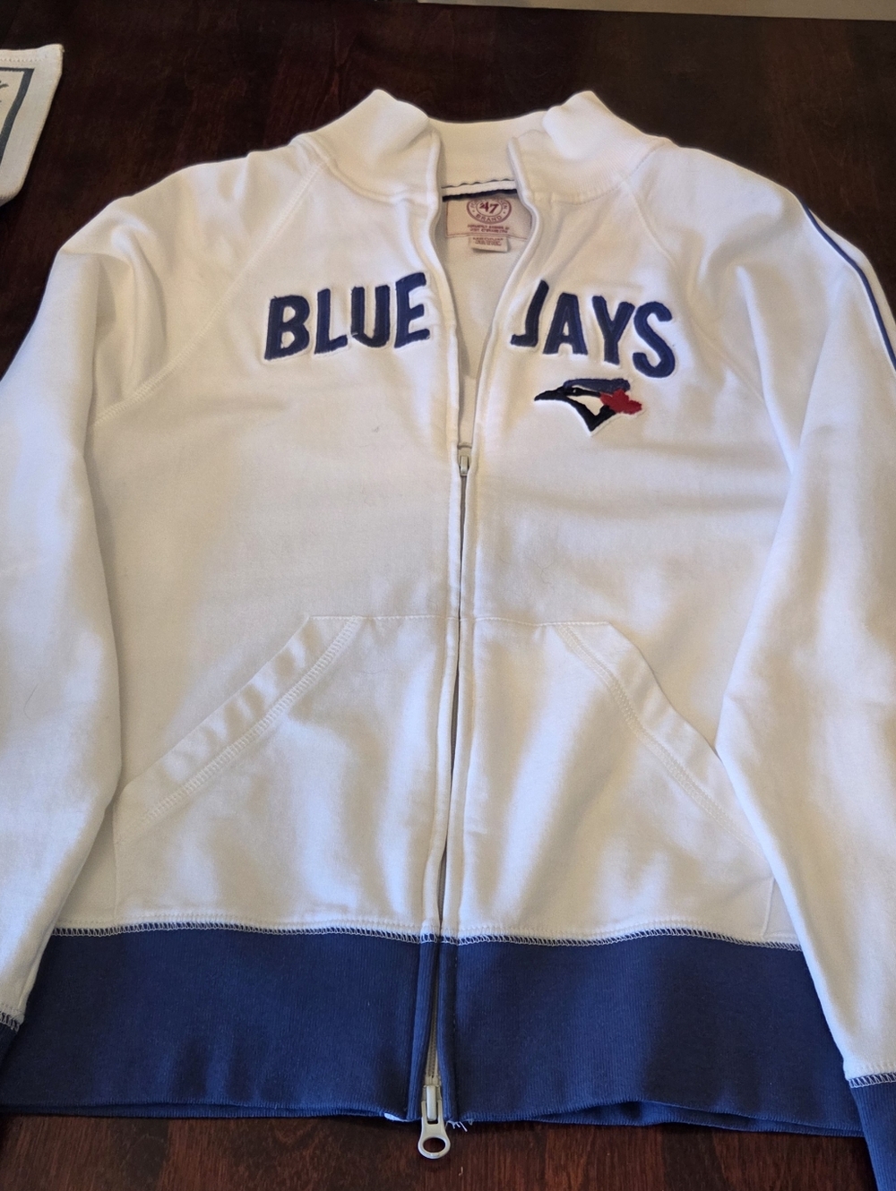 47 Brand White and Blue Blue Jays Zip-Up Hoodie